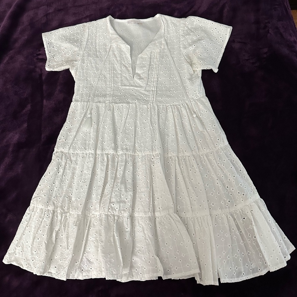 Olivaceous White Eyelet Mini Dress